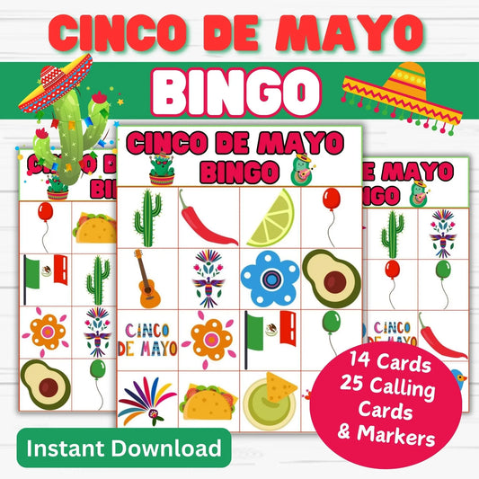 Cinco de Mayo bingo, Mexican party games, fiesta bingo printable, printable Cinco de Mayo activities.