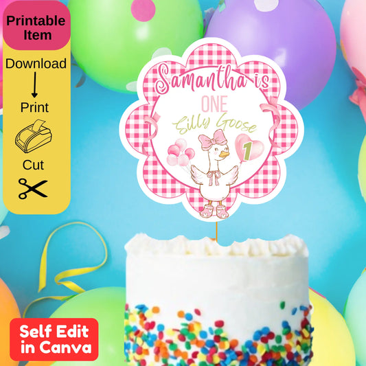 Burn away cake topper template, DIY 1st birthday cake topper girl," "how to make a silly goose cake topper," 