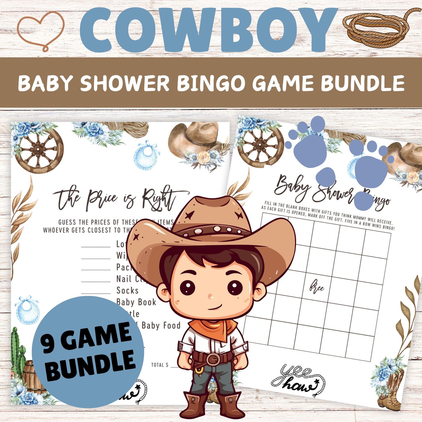 Editable Cowboy Baby Shower Games Bundle | Wild West Rodeo Printable Party Games | A Little Cowboy is on the Way | Instant Download Digital File