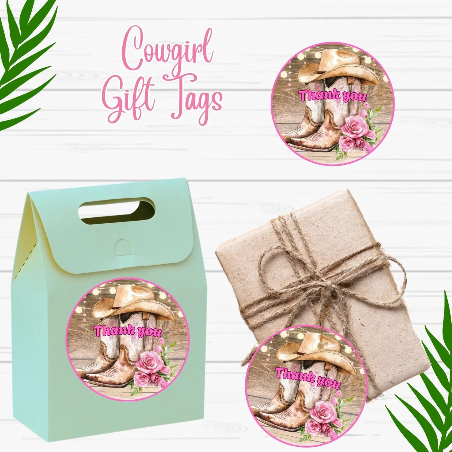 Cowgirl Boot Thank You Stickers - Round Western Favor Labels for Pink Rodeo Birthday, Wild West Baby Shower, Bridal Shower