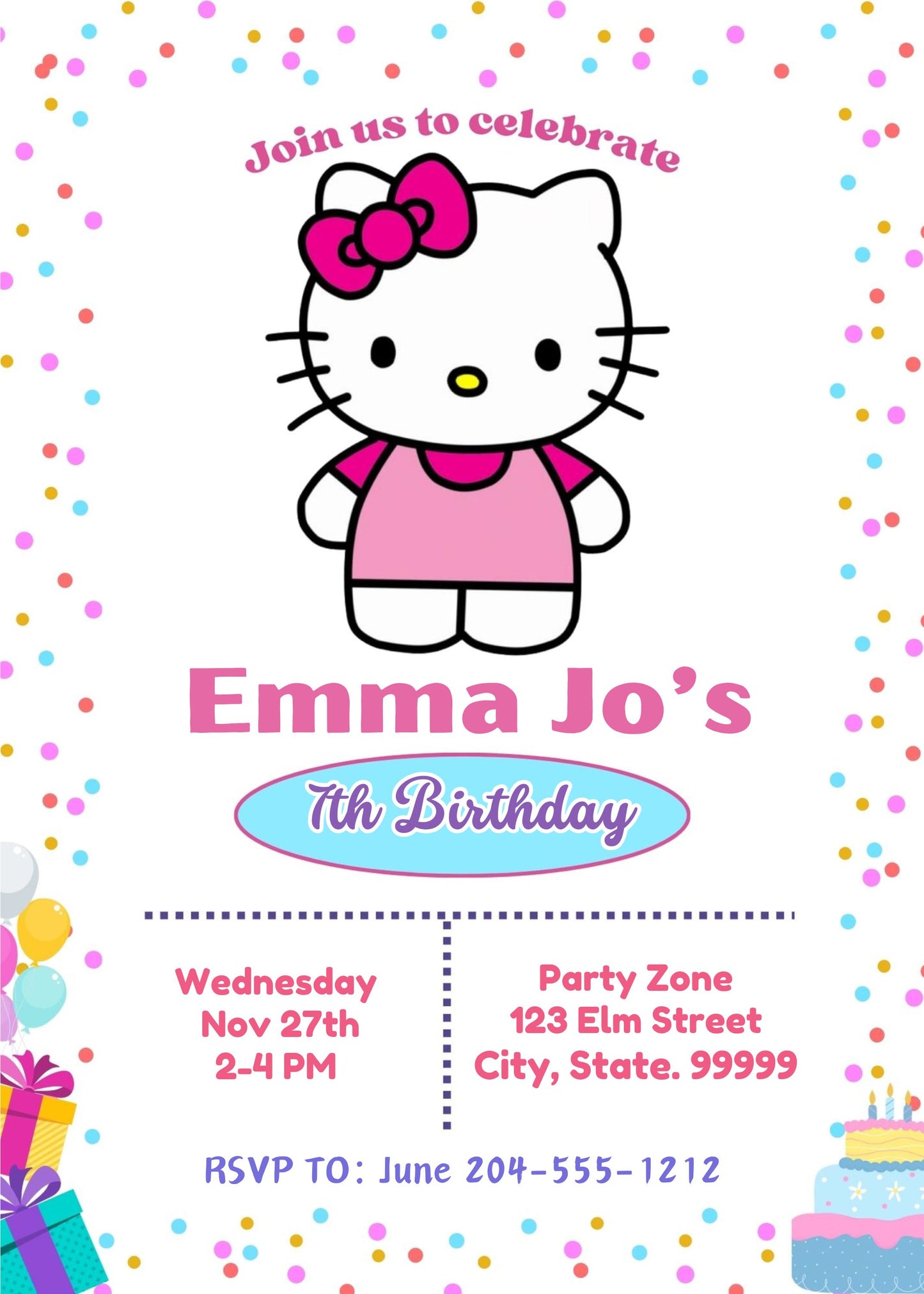 pink hello kitty printable invite 