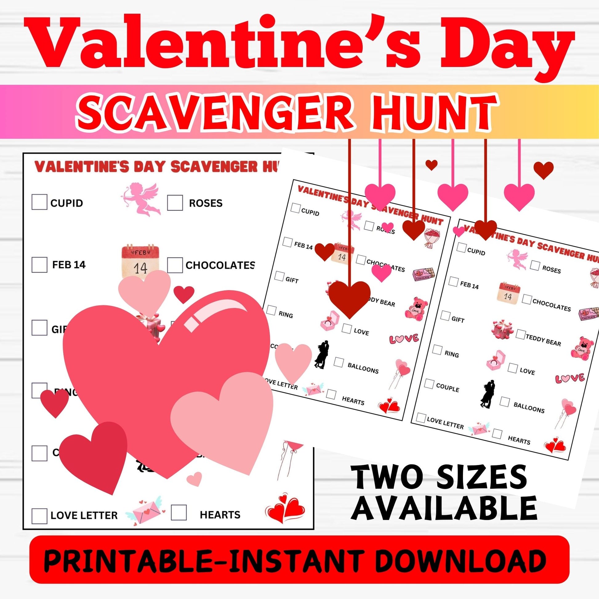 Kids Valentine's Day Scavenger Hunt Printable Game | Printable Treasure Hunt Clues, Valentine Activity for Kids