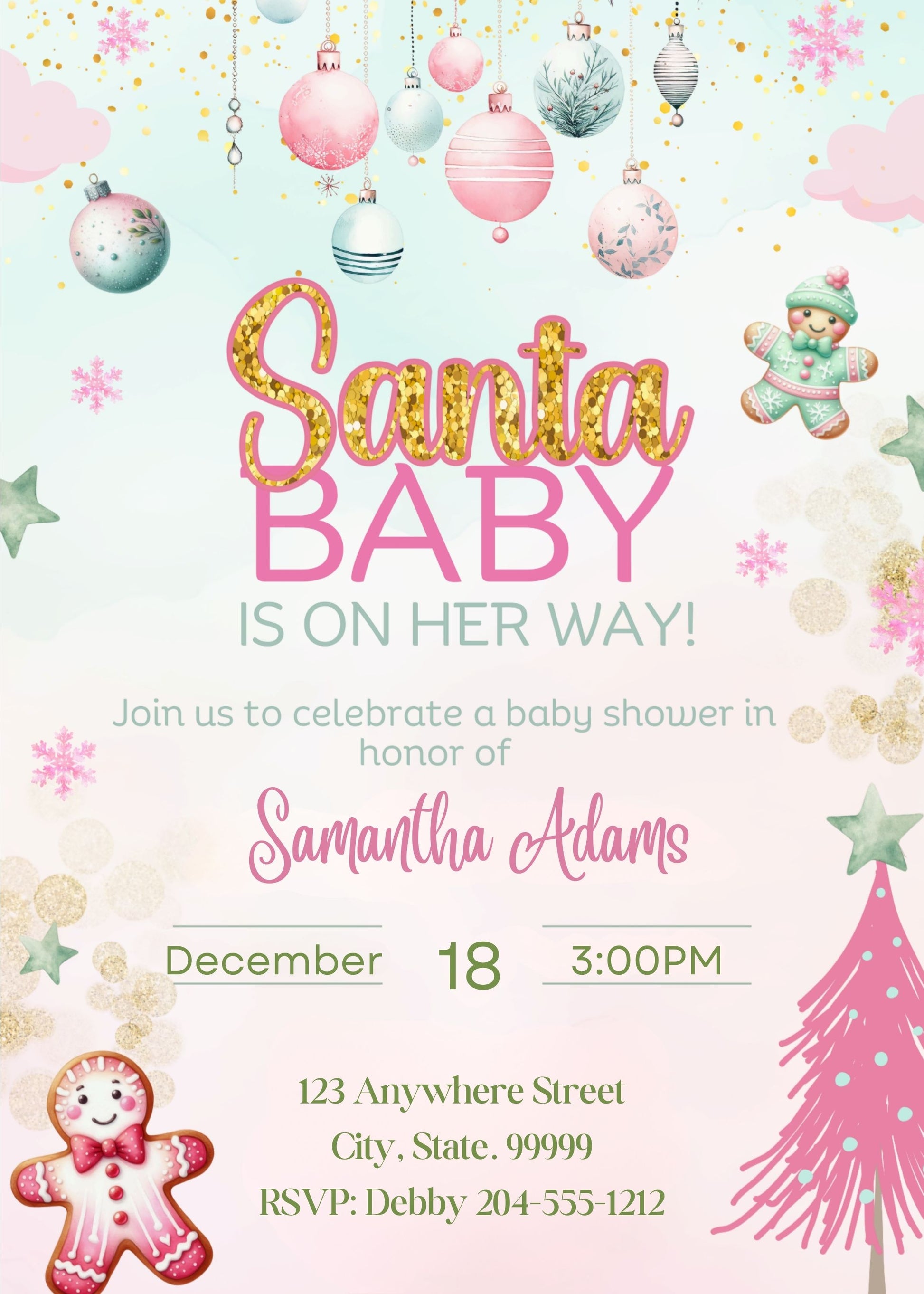Girl Baby Sprinkle
Holiday Baby Shower
Editable Template