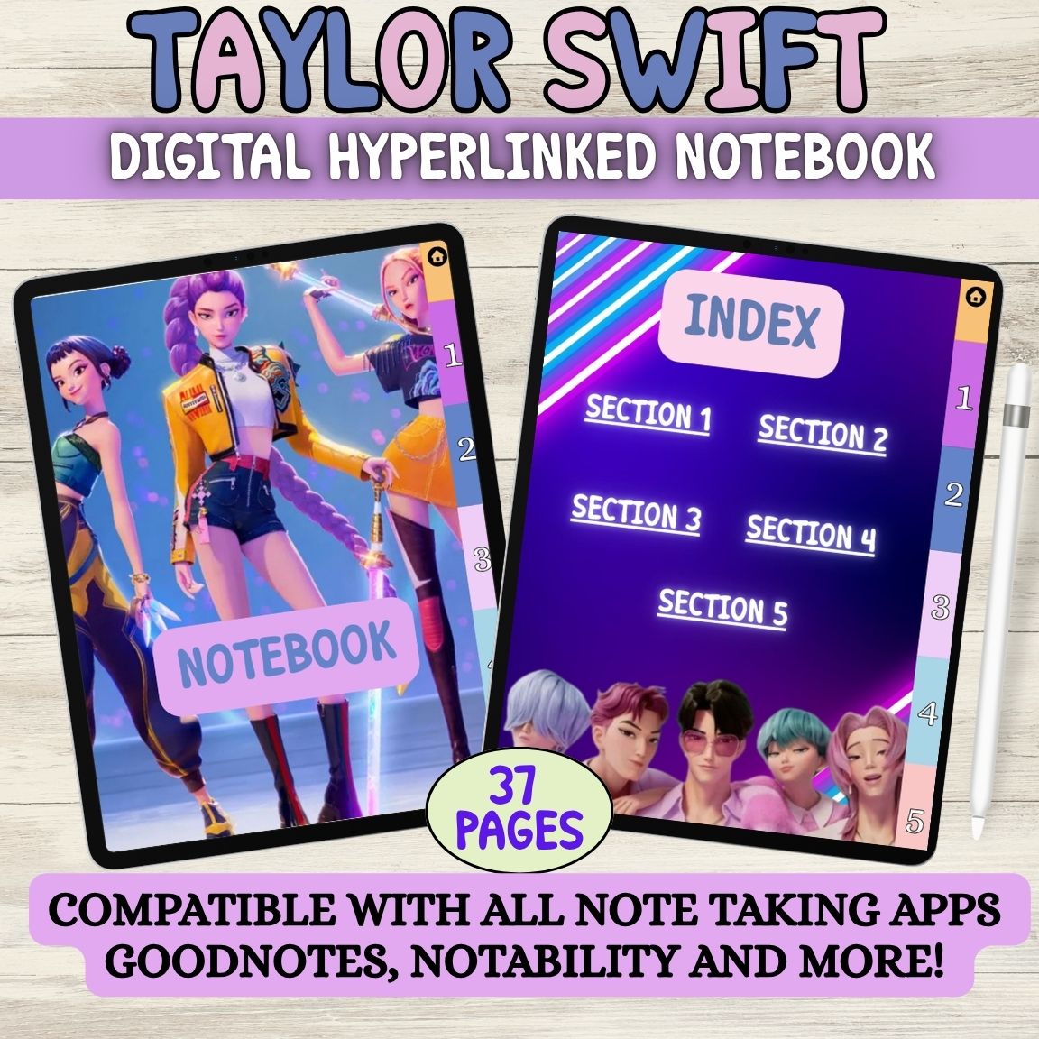 K-Pop Demon Hunters Digital Notebook for Kids | Huntrix & Saja Boys Anime Journal | Printable PDF Planner for Students | GoodNotes & Notability KPDH Stationery