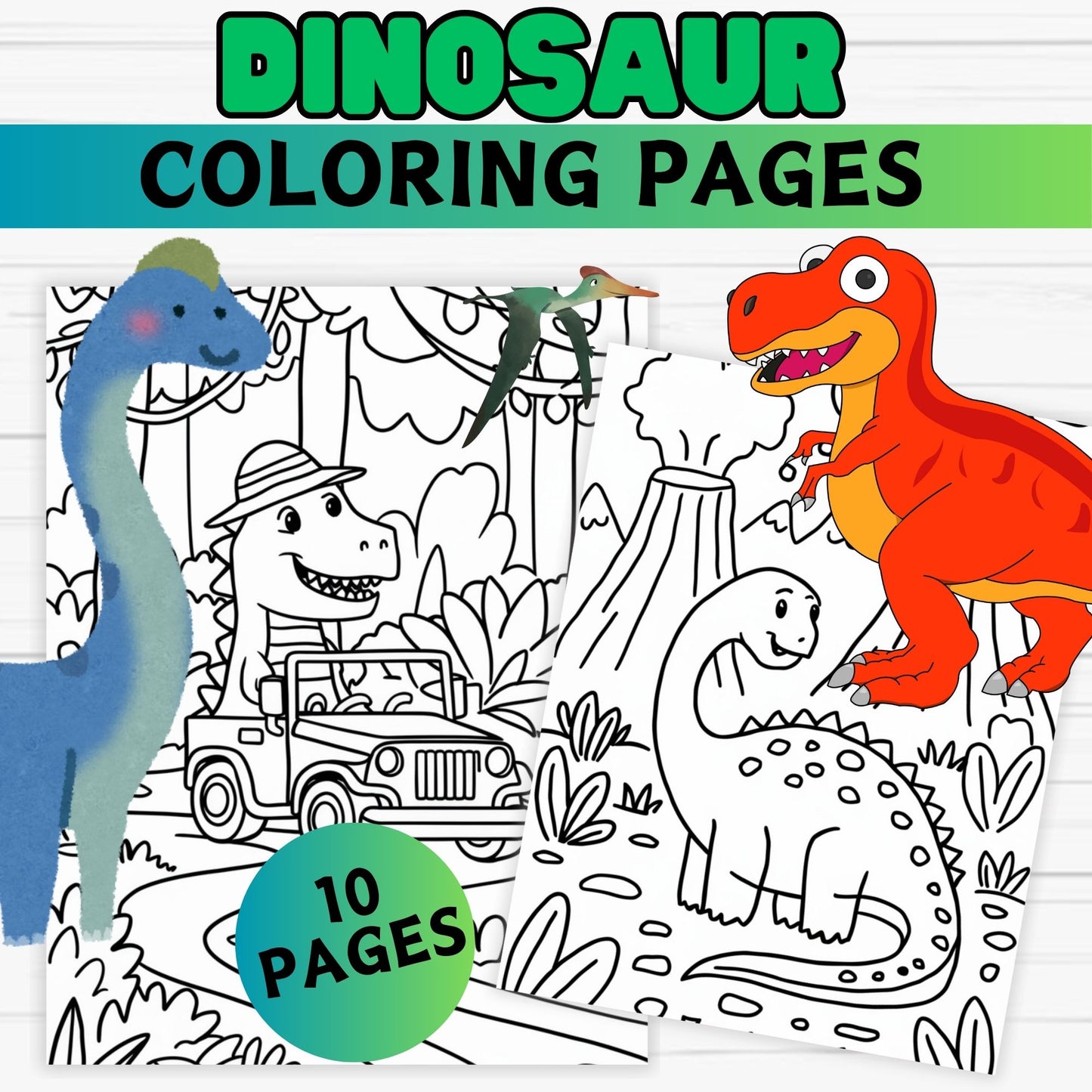 Cute Dinosaur Coloring Pages for Toddlers & Preschoolers | Simple Printable Dino Activity Sheets | Easy Bold Outlines, Instant Digital Download