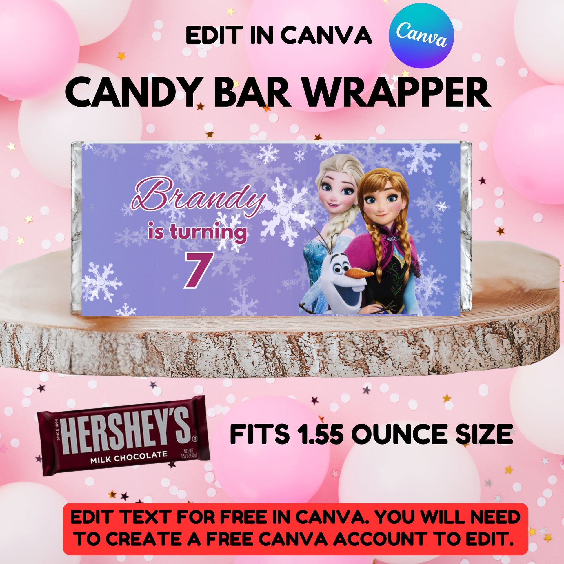 Printable Frozen Party Favor Candy Bar Wrapper, DIY Birthday Decor- Instant Download