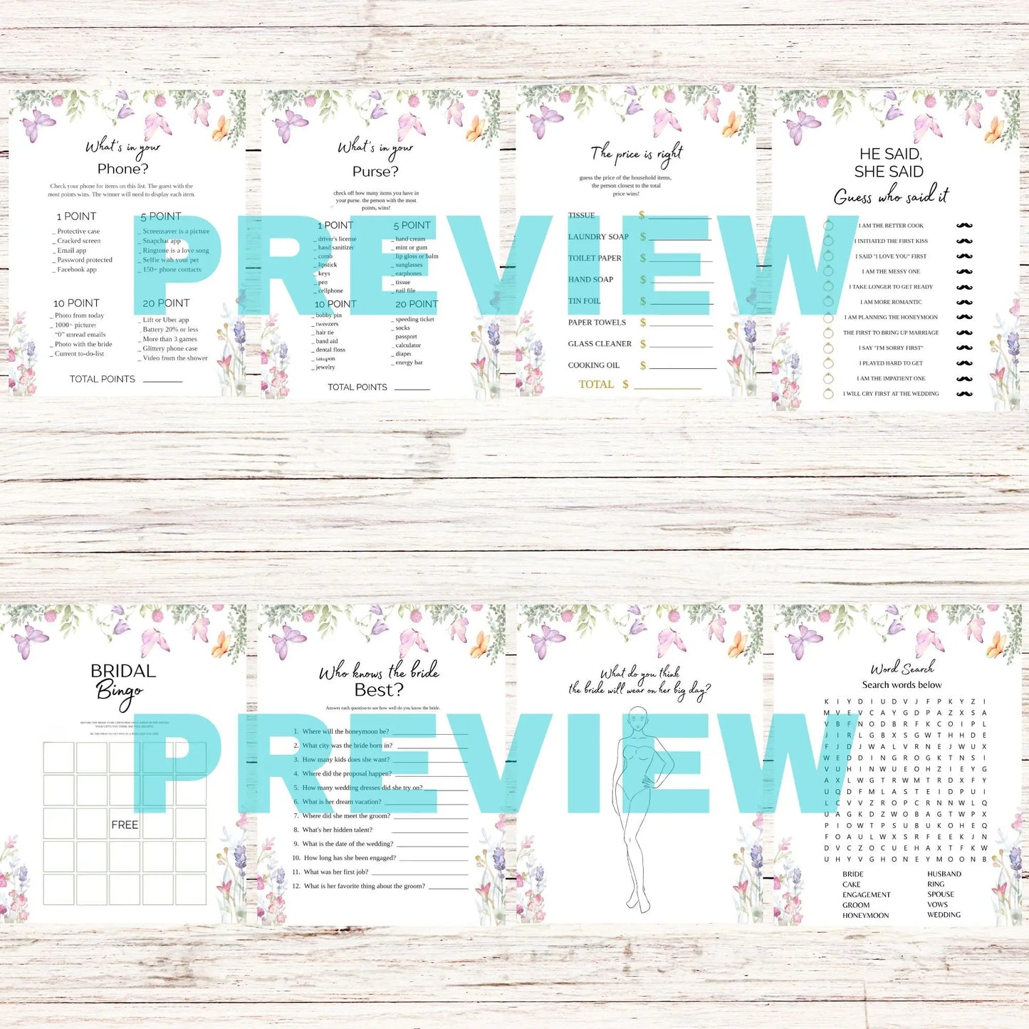 butterfly theme bridal shower games