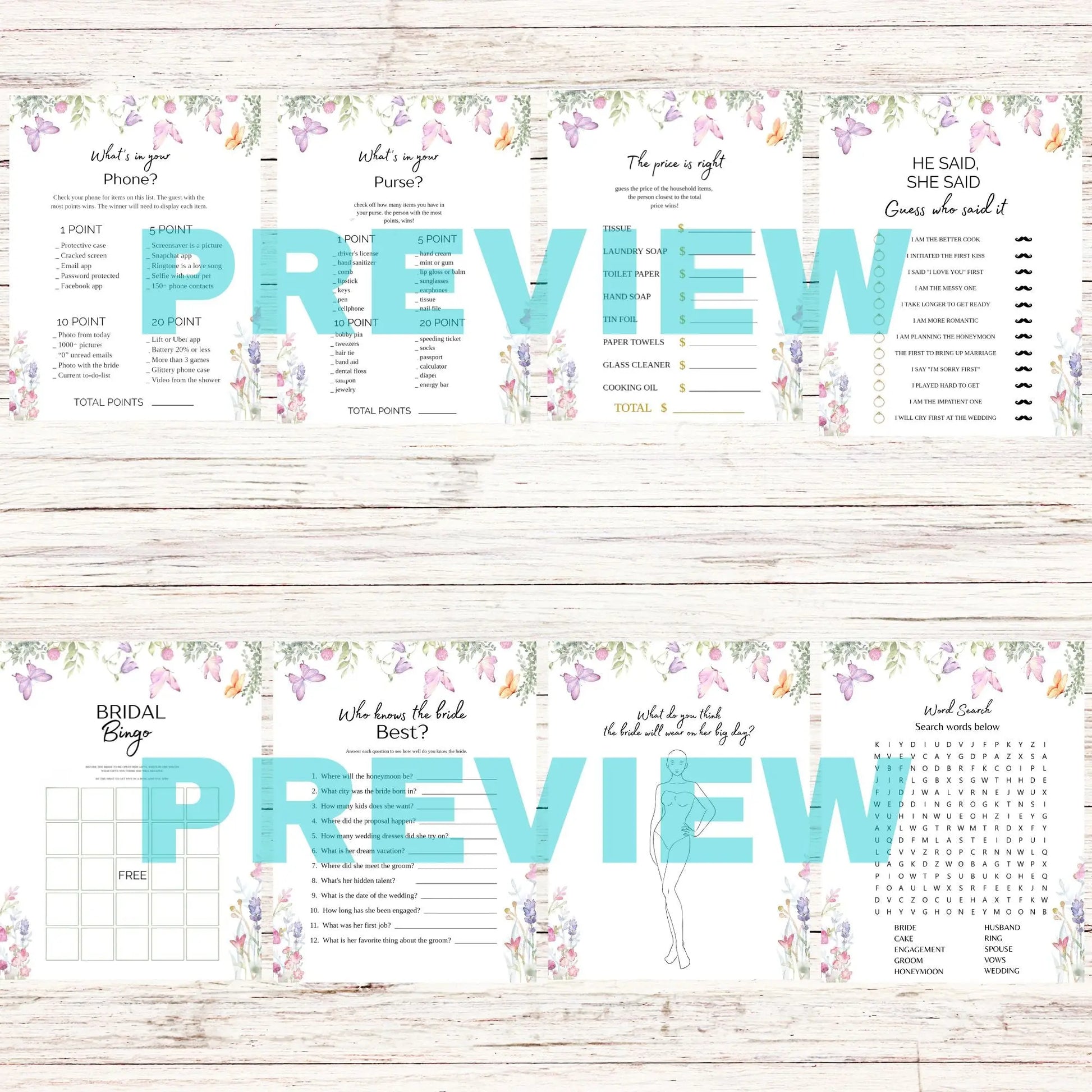 butterfly theme bridal shower games