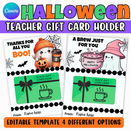 Halloween Themed Gift Tag Holders Teacher Appreciation Template - Editable in Canva