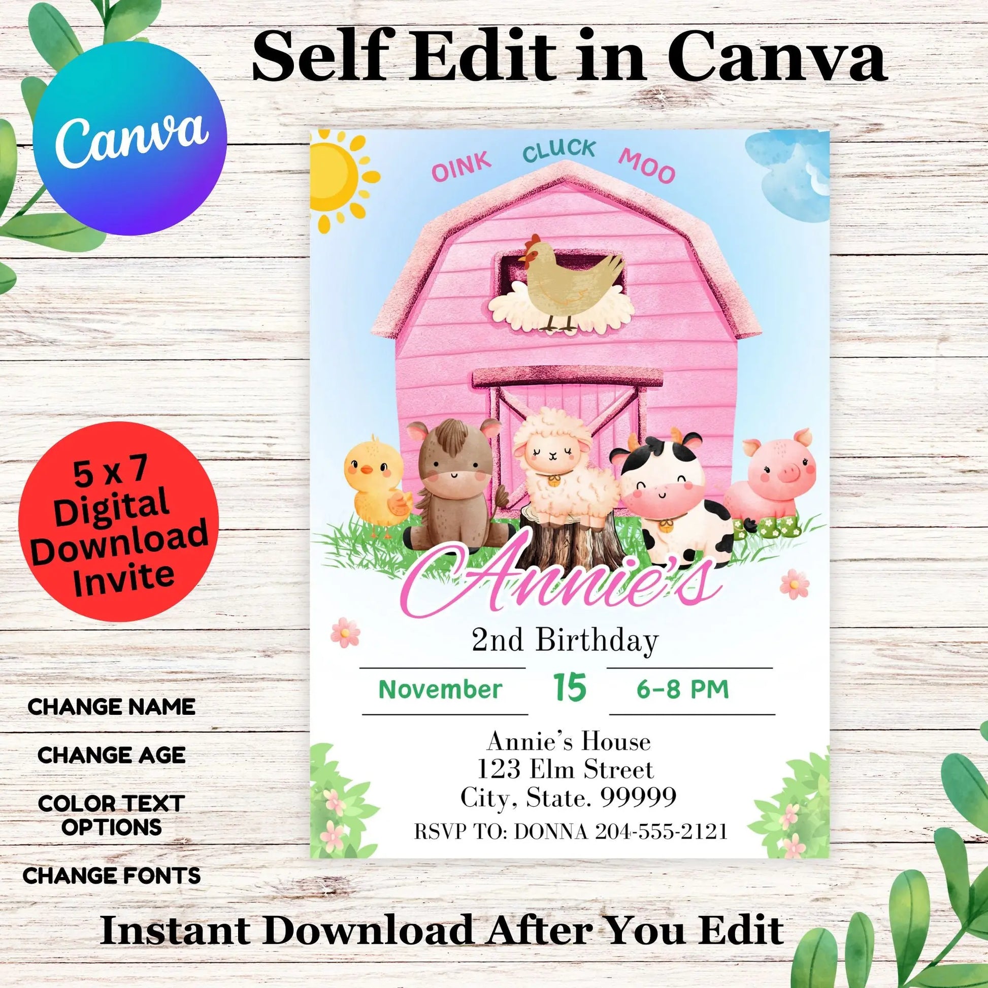 Farm Birthday Invitation Template for Girl - Barnyard Birthday Party Invitation