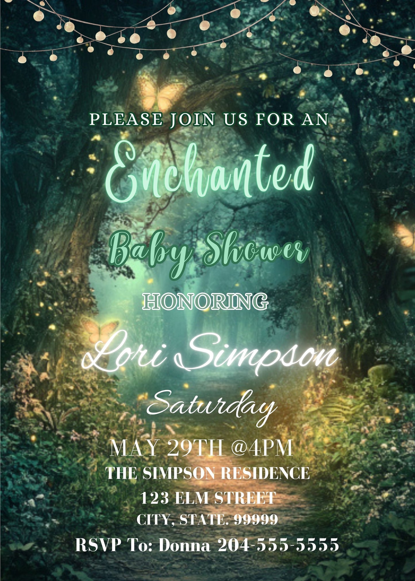 enchanted forest baby shower invite template 
