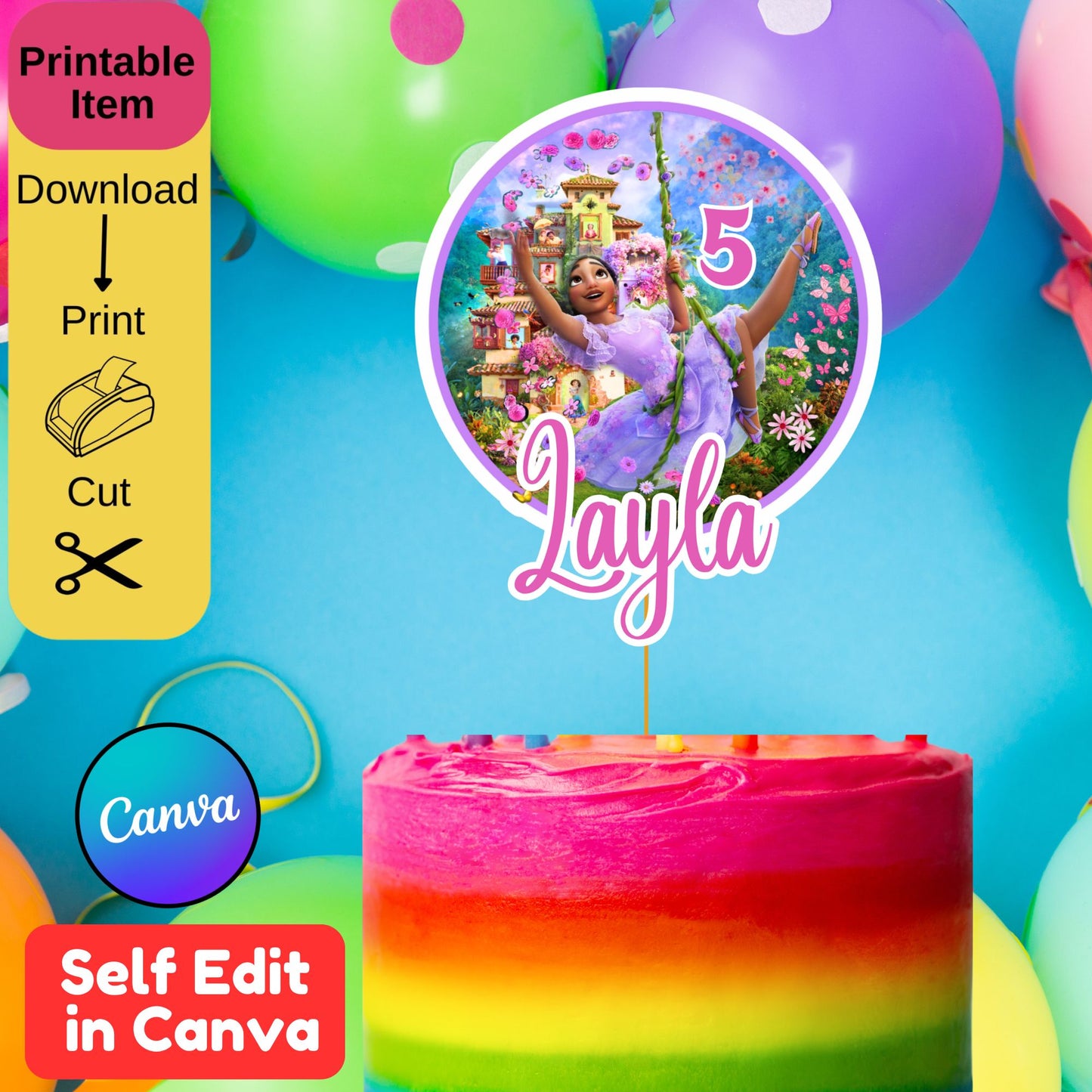 Printable Encanto Isabella Cake Topper Template | Personalized Disney Madrigal Birthday Party Decoration | DIY Digital Download | Instant Edit File