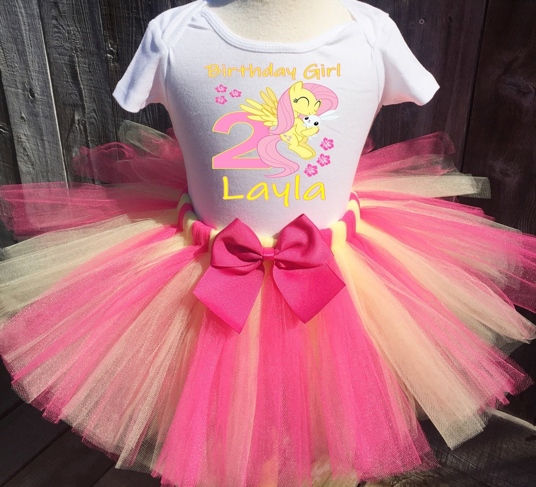 Girls Fluttershy Birthday Outfit, Customized T-shirt