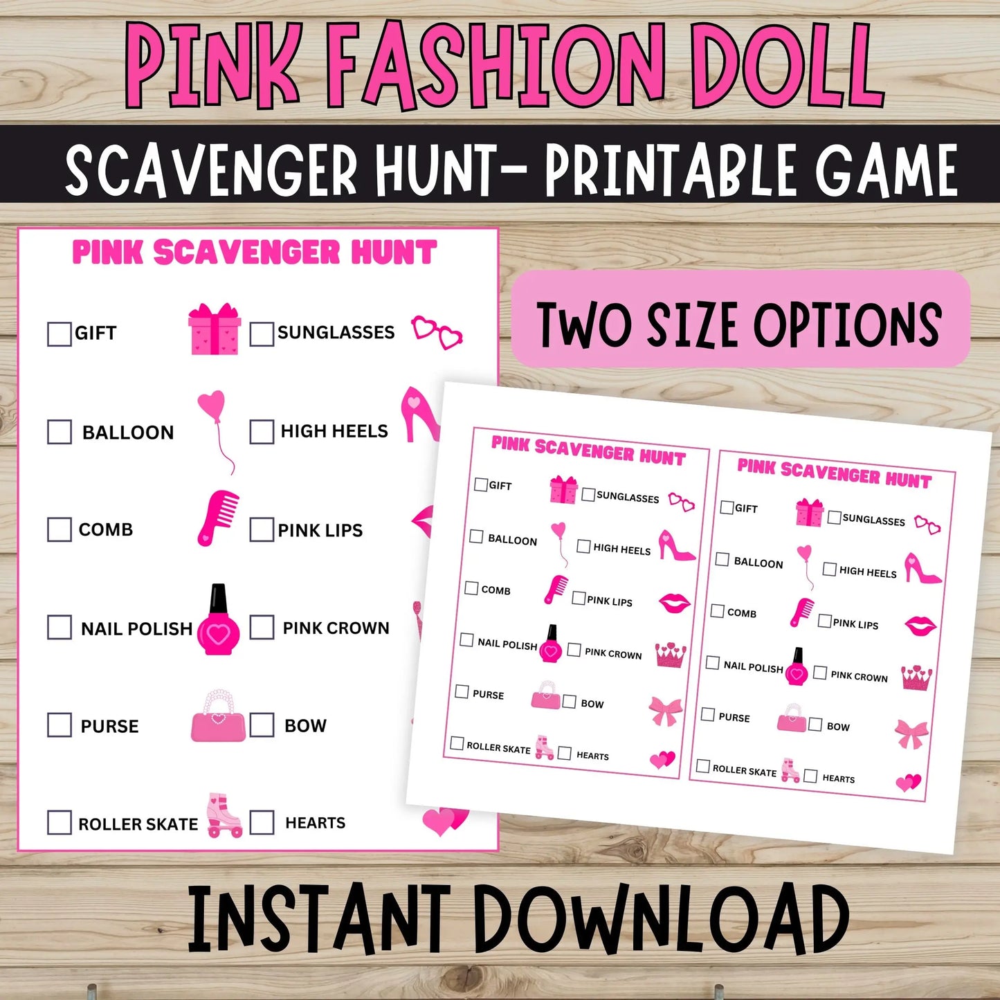 Pink Doll Scavenger Hunt & Party Game | Instant Download Printable Girl Birthday Treasure Hunt, Fashionista Activity