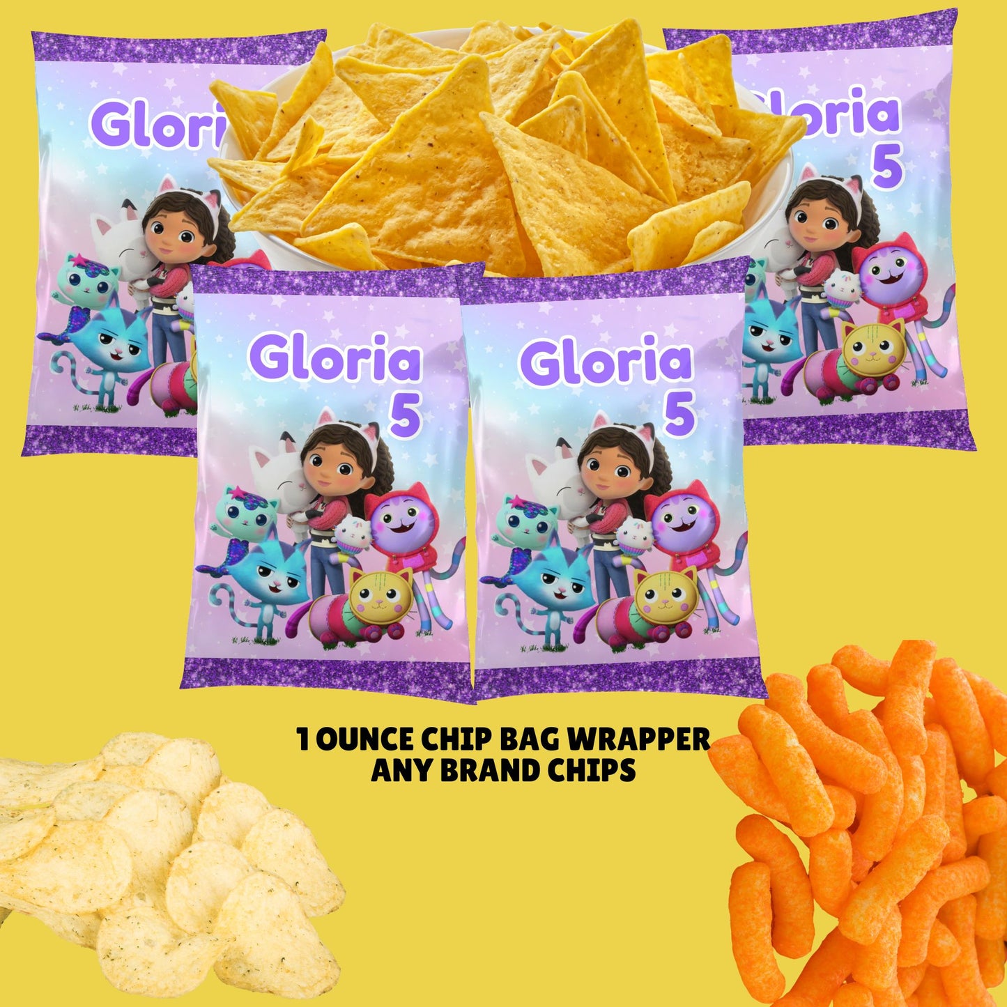 Gabby's Dollhouse, chip bag template, editable template