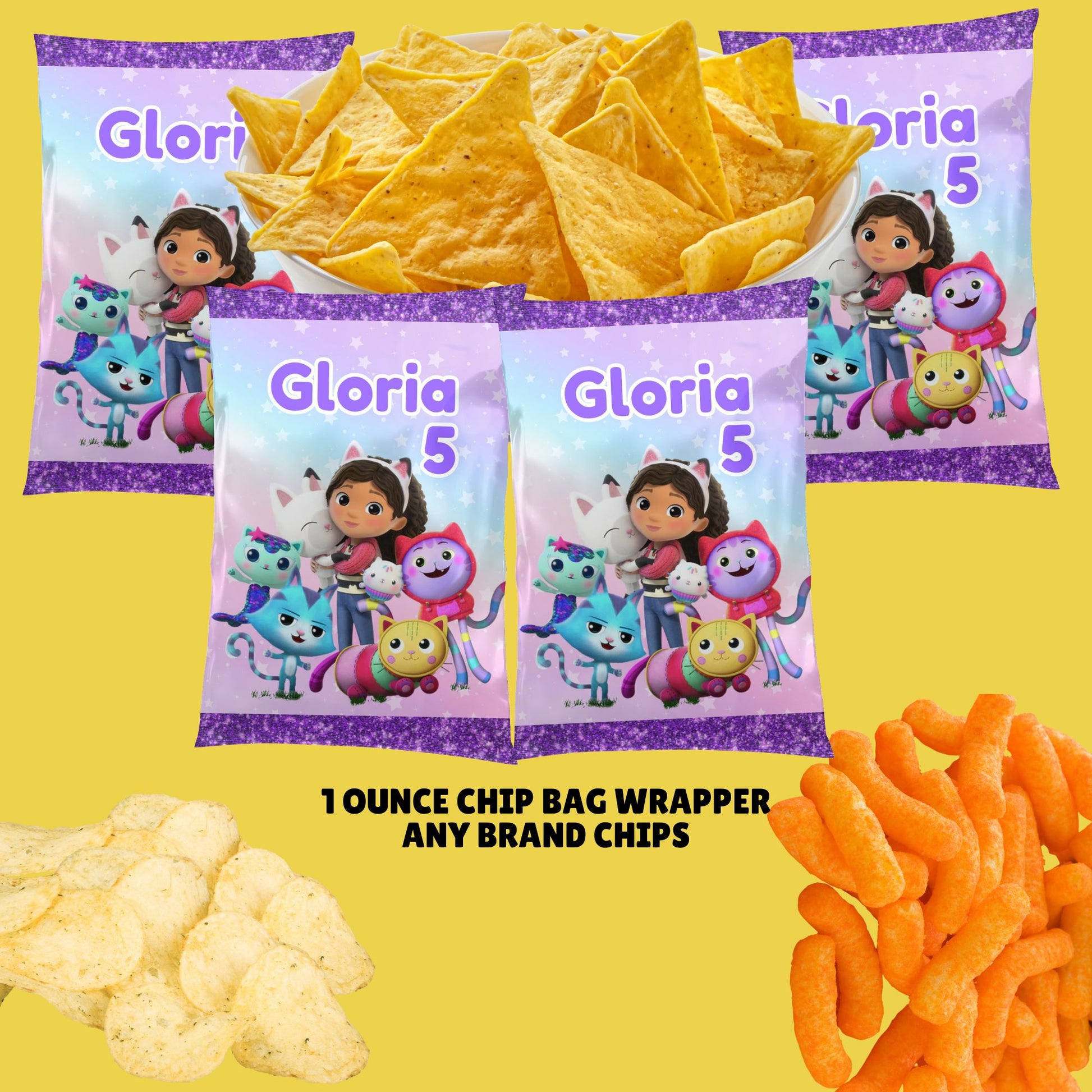 Gabby's Dollhouse, chip bag template, editable template
