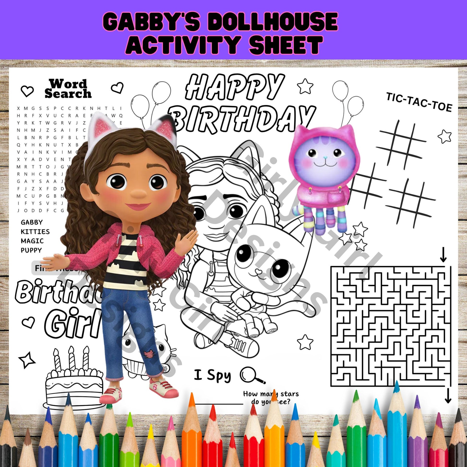 Gabby's Dollhouse Birthday Activity Sheet | Printable Party Placemat | Instant Download