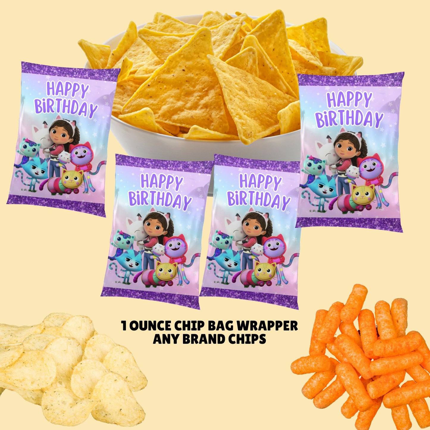 Gabby dollhouse chip bag digital file only
Printable dollhouse miniature snack bags  