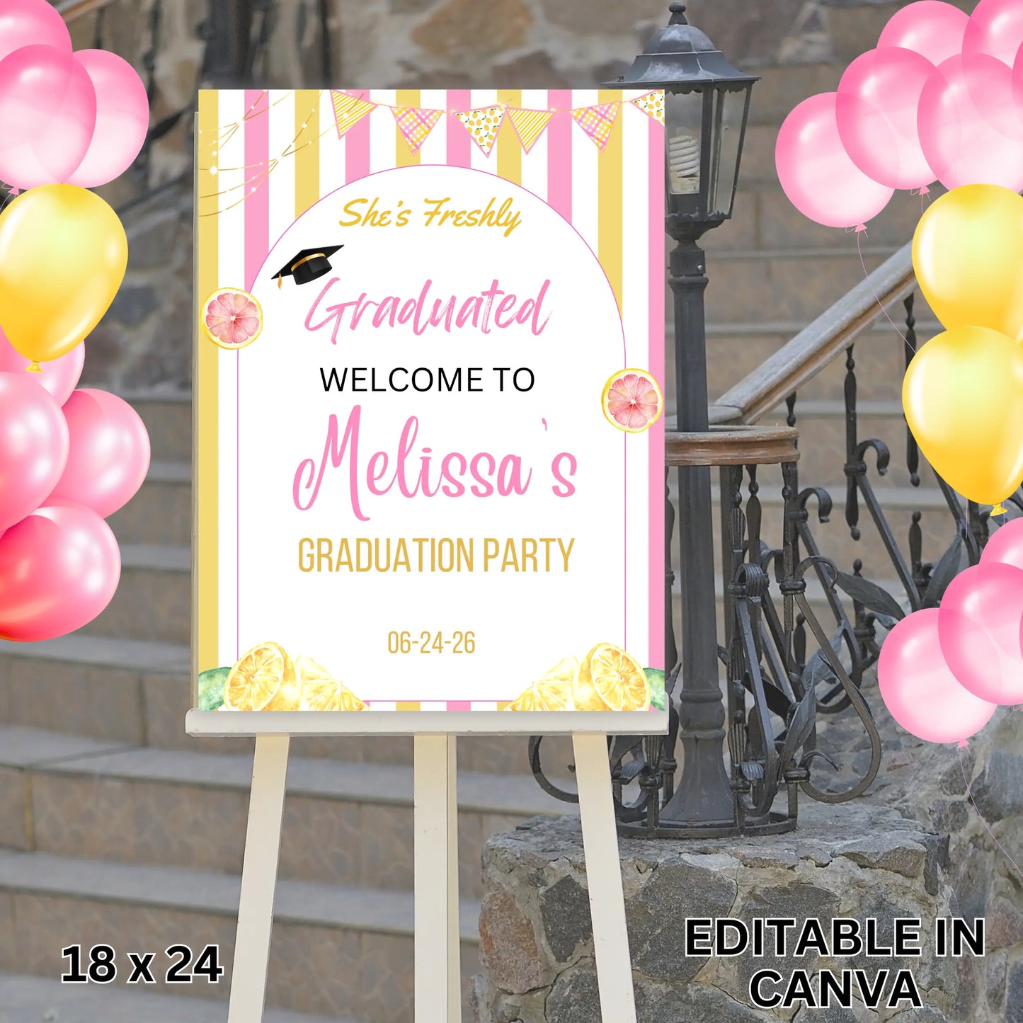 Just Graduated" Welcome Poster, Editable Canva Sign - Cute Photo Grad Decor
