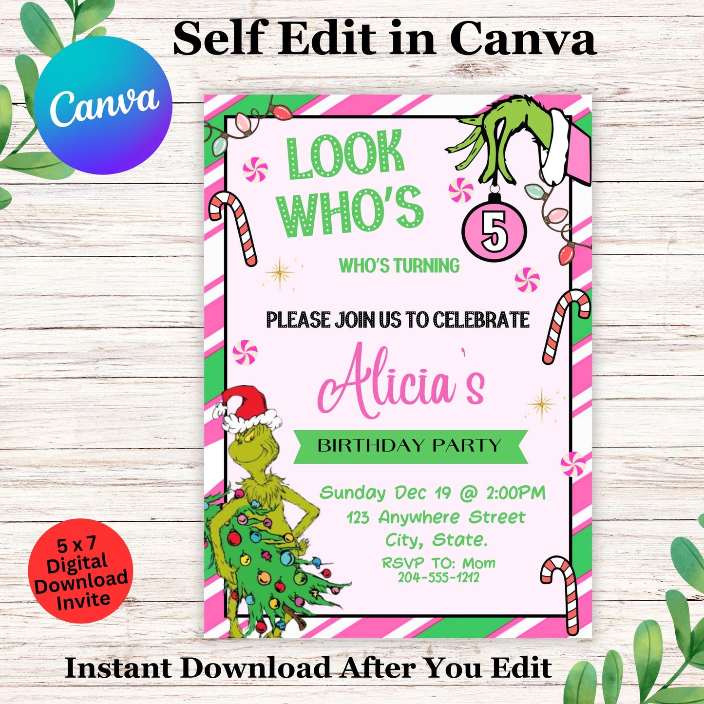 Editable Kids Grinch Birthday Invitation Template | December Birthday Invite | Who-liday Grinchmas Party Theme