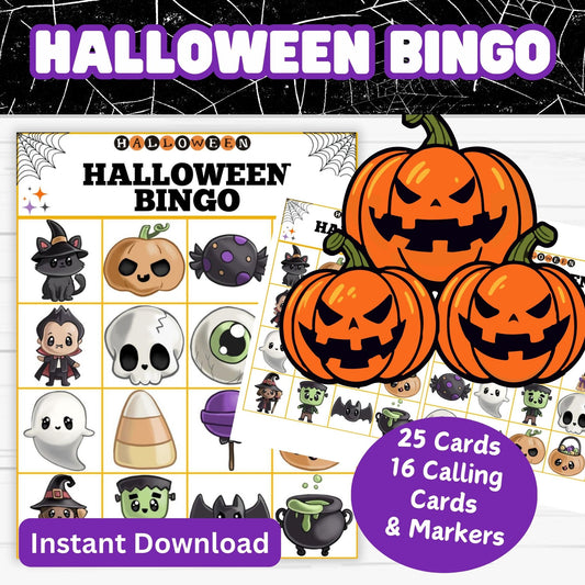 Printable Halloween Bingo Game | Digital Download | Spooky Party Game for Kids & Adults | Halloween Activity Kit Product description