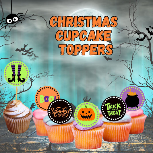 Kids Halloween Cupcake Toppers - Halloween Toppers Instant Download 