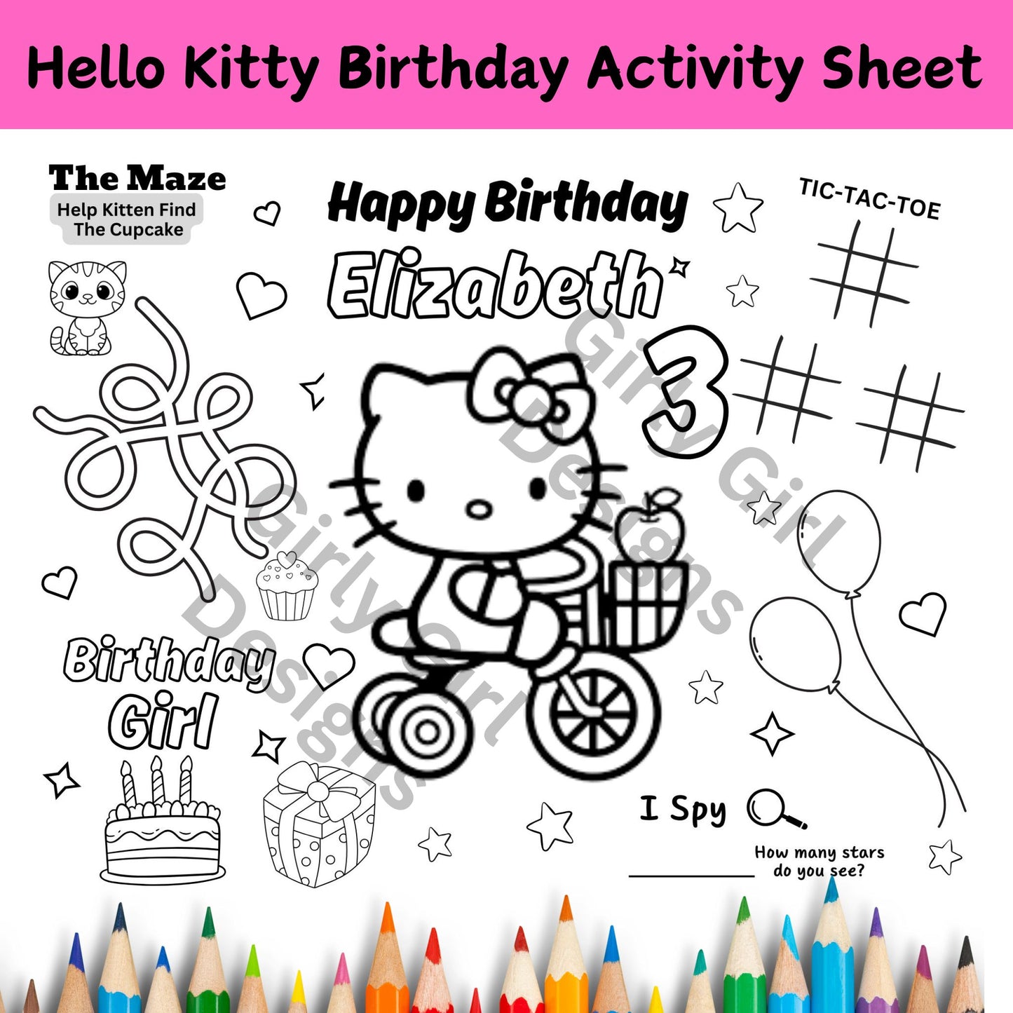 Hello Kitty Birthday Activity Sheet - Printable – Girly Girl Tutus