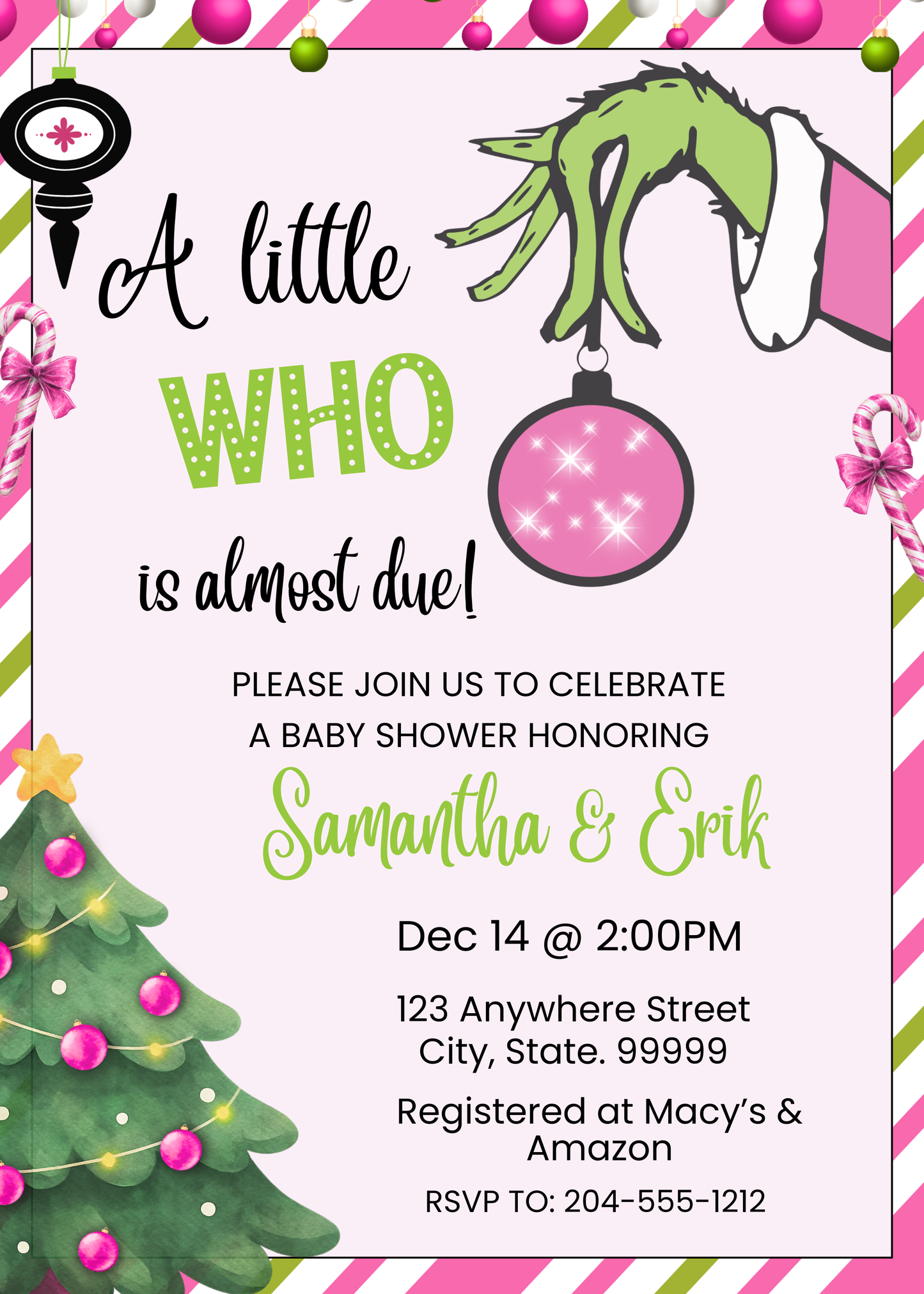 "Baby stole Christmas" digital invite instant download
Printable Grinch baby shower invite gender neutral
December baby shower invitation editable