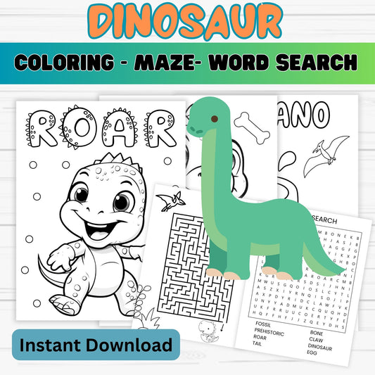 Toddler Dinosaur Printable Games & Coloring Pages |Dino Activity Sheets, Preschool Learning, Kids Activity Digital Download, Instant Print, Homeschool Resource
