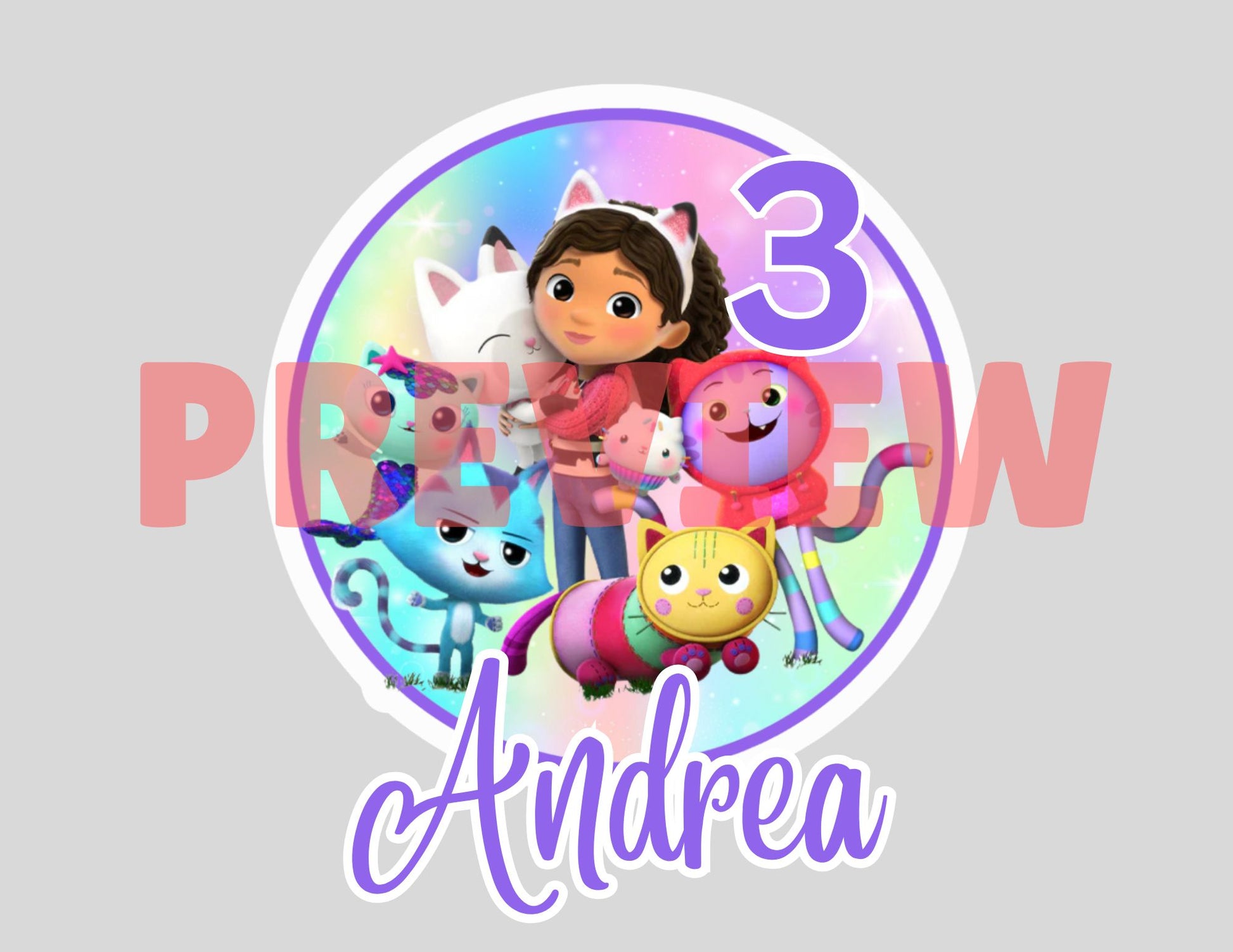 Personalized Gabby's Dollhouse printable cake topper