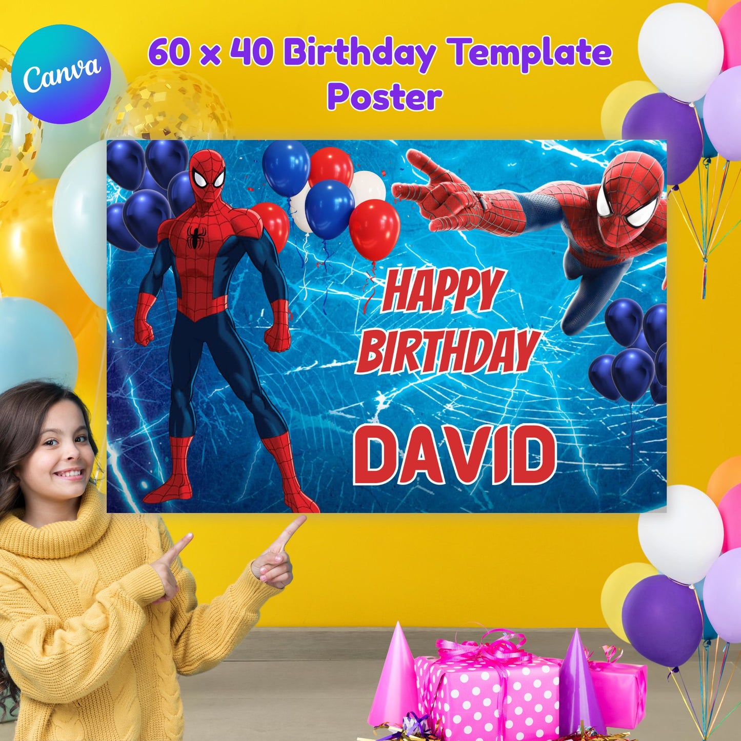 Spiderman printable banner
Spider-Man birthday party decor
Superhero party decorations