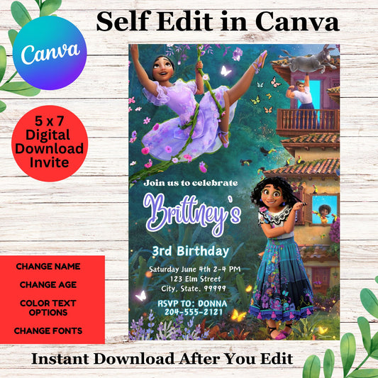 Editable Encanto Birthday Invitation Template | Instant Download & Printable | Mirabel Disney Party Invite | Canva Template