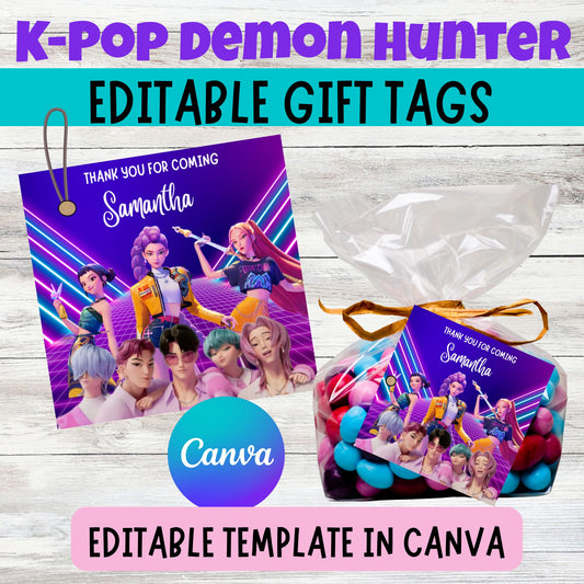 Editable Kpop Demon Hunter Saja Boys Gift Tag Template | Printable K-pop Party Favor Tags