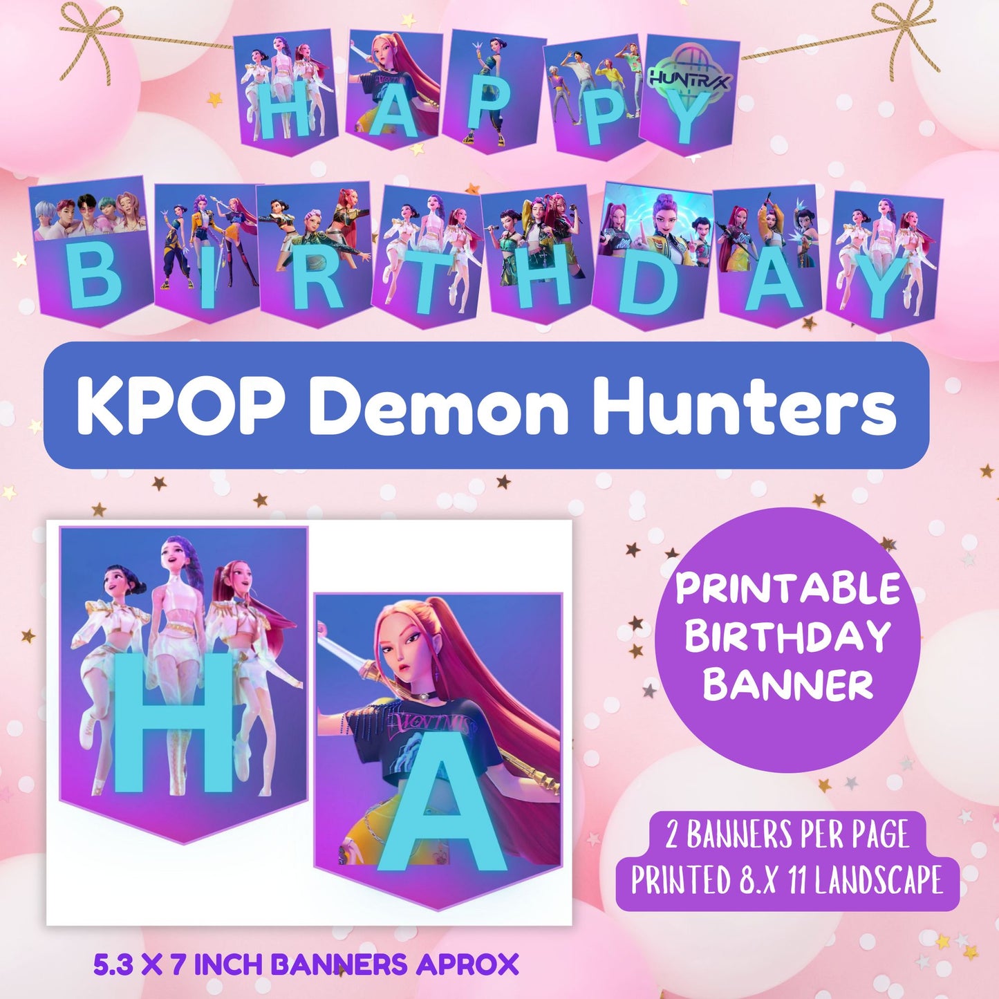K-pop Demon Hunters Happy Birthday Banner | KDH Party Decoration | K-Pop Anime Banner