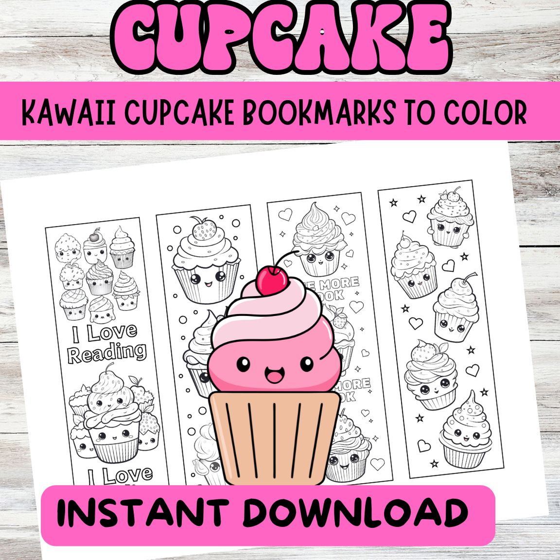 Kawaii Cupcake Coloring Bookmarks | Printable PDF for DIY Crafts, Party Favors, & Kids' Activitie