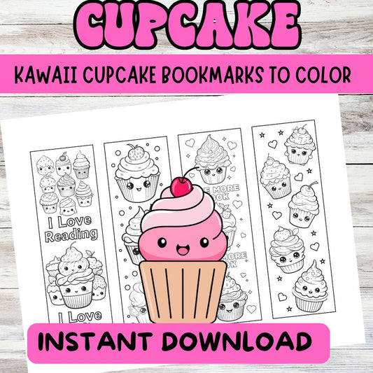 Kawaii Cupcake Coloring Bookmarks | Printable PDF for DIY Crafts, Party Favors, & Kids' Activitie