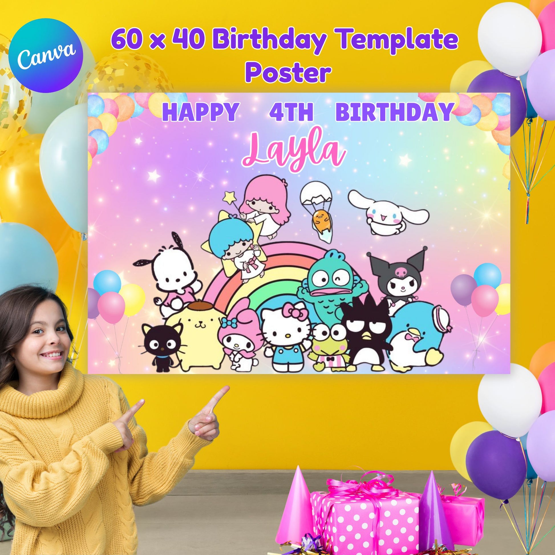 Sanrio friends dessert table backdrop
Kawaii friends photo booth poster 