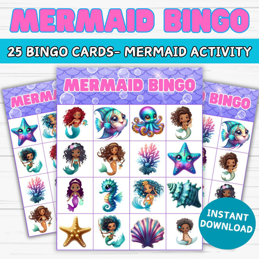 African American Mermaid Bingo Game - Printable