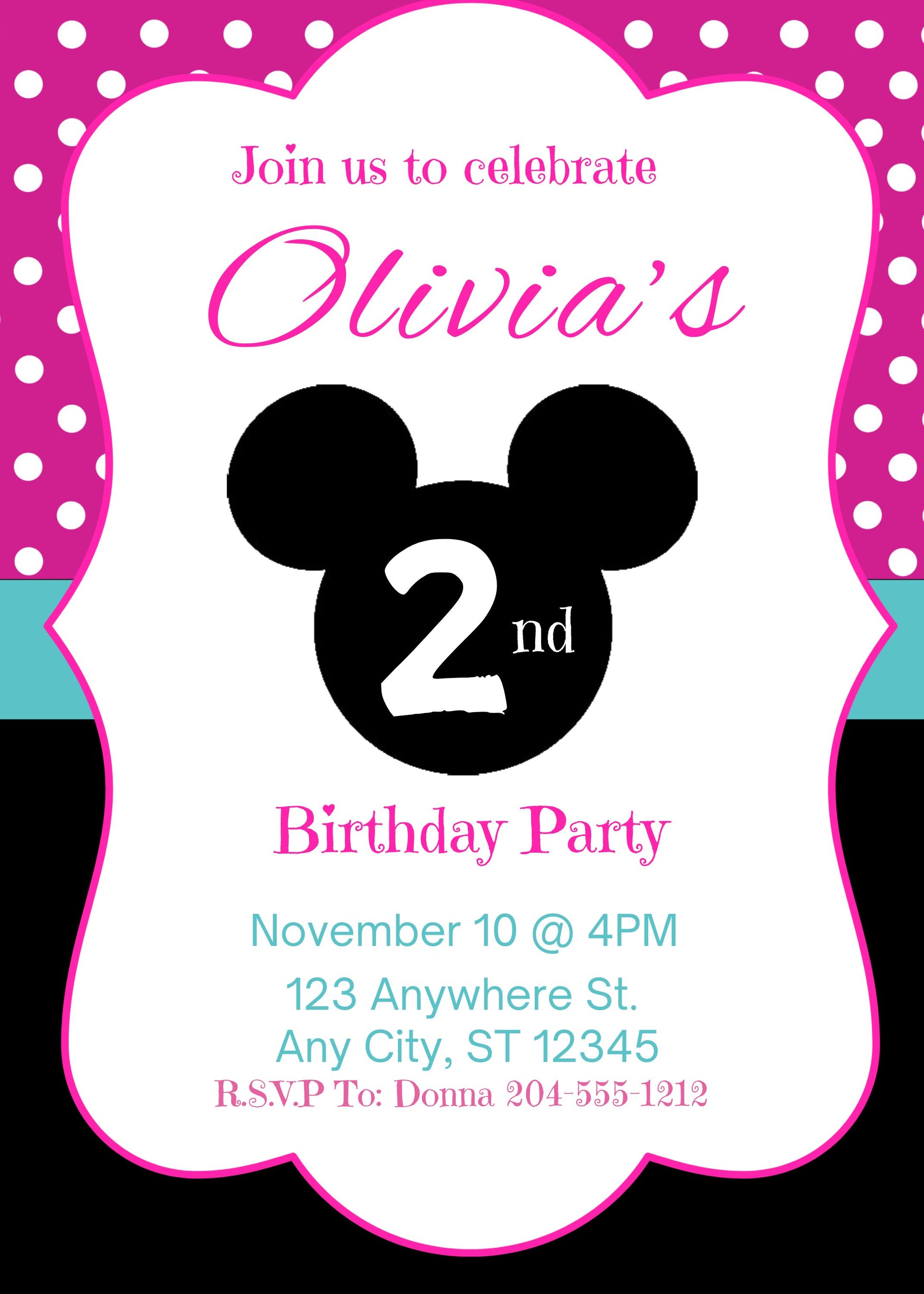 cute minnie mouse birthday invite template 