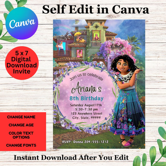 Editable Encanto Birthday Invitation | Mirabel Party Invite Template | Disney Mirabel Madrigal Digital Download | Instant Edit Canva Template