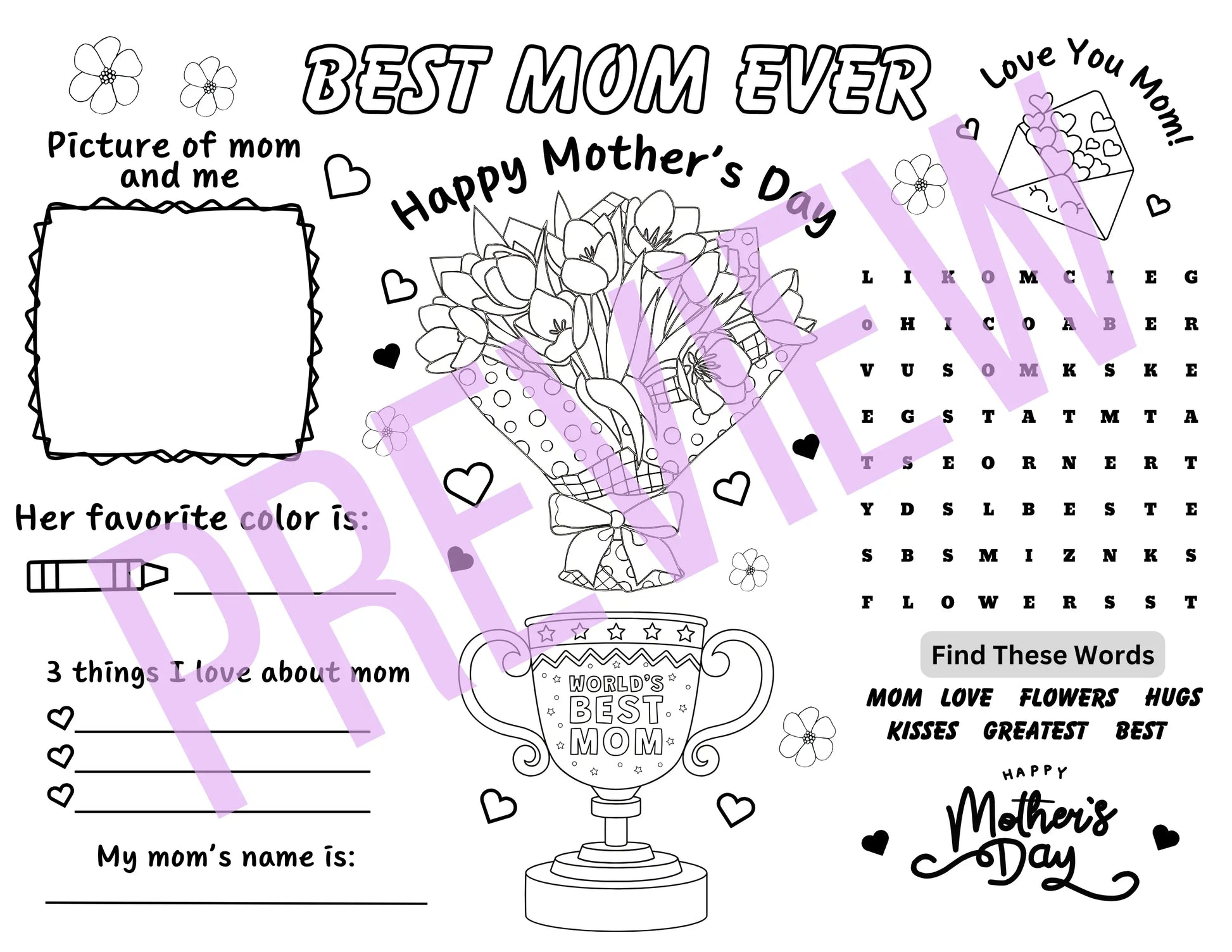 Mother’s Day printable, Mother’s Day activity for kids, All About My Mom questionnaire.