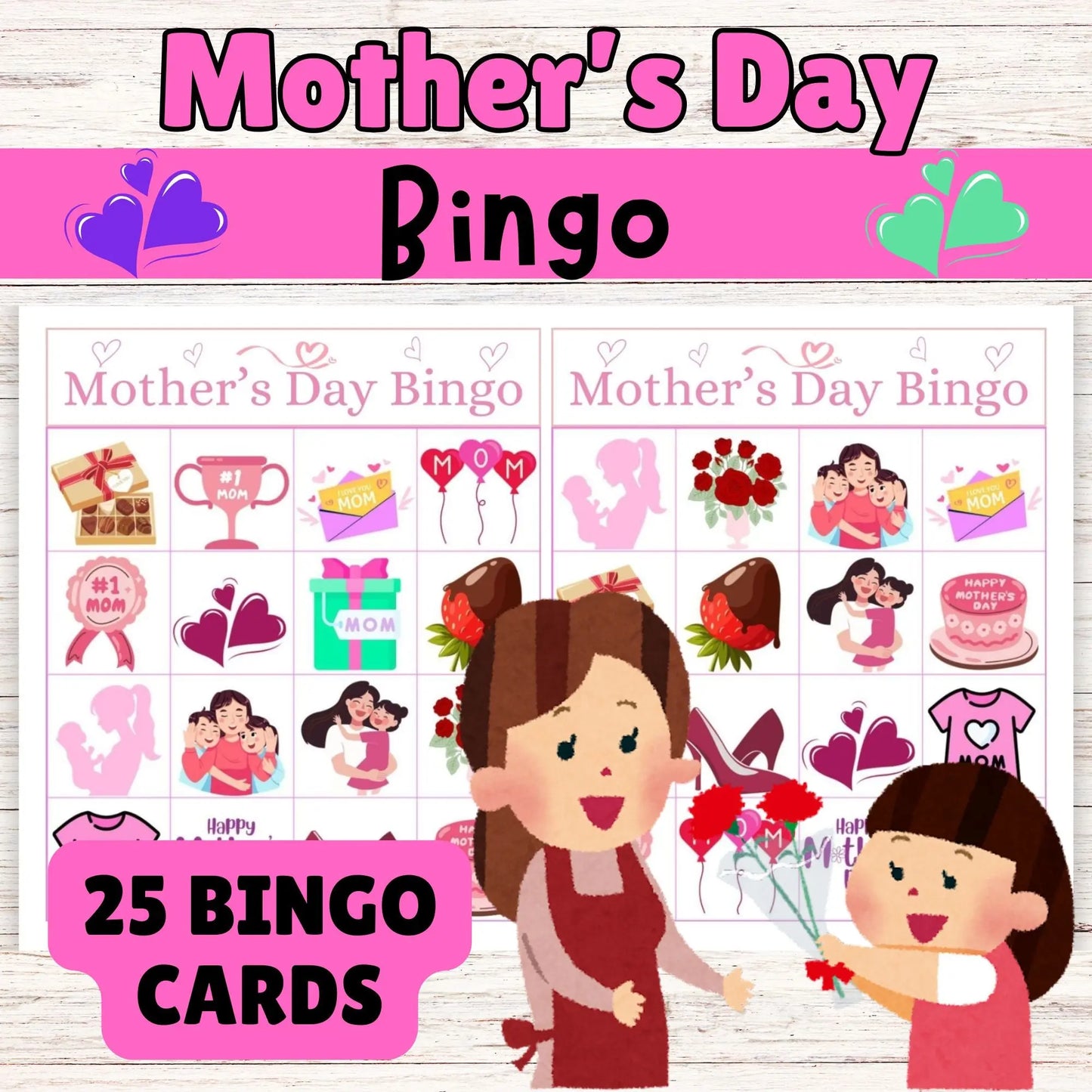 Mother’s Day Bingo Game - 30 Printable Cards & Call Sheet - Fun Activity for Kids & Family
