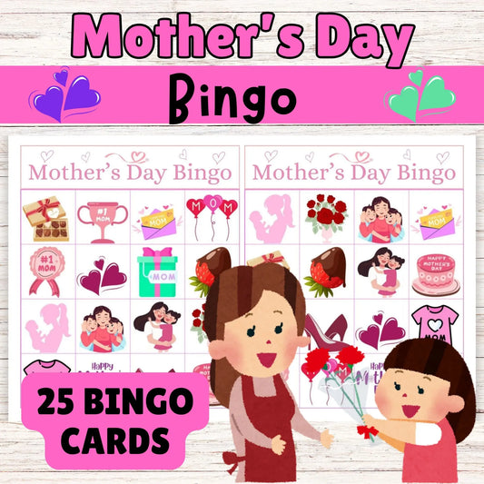 Mother’s Day Bingo Game - 30 Printable Cards & Call Sheet - Fun Activity for Kids & Family