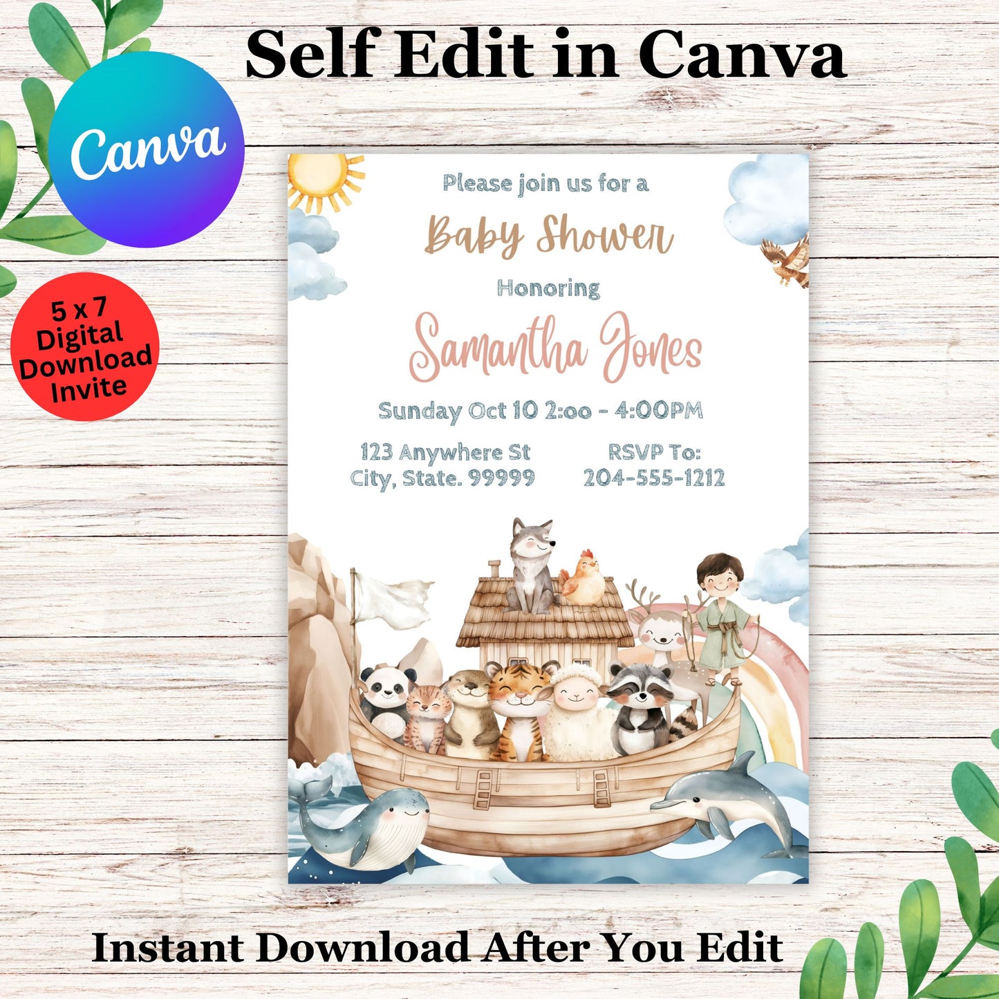Noah's Ark Baby Shower Invitation Template - Editable Noah's Ark Baby Shower Invite  