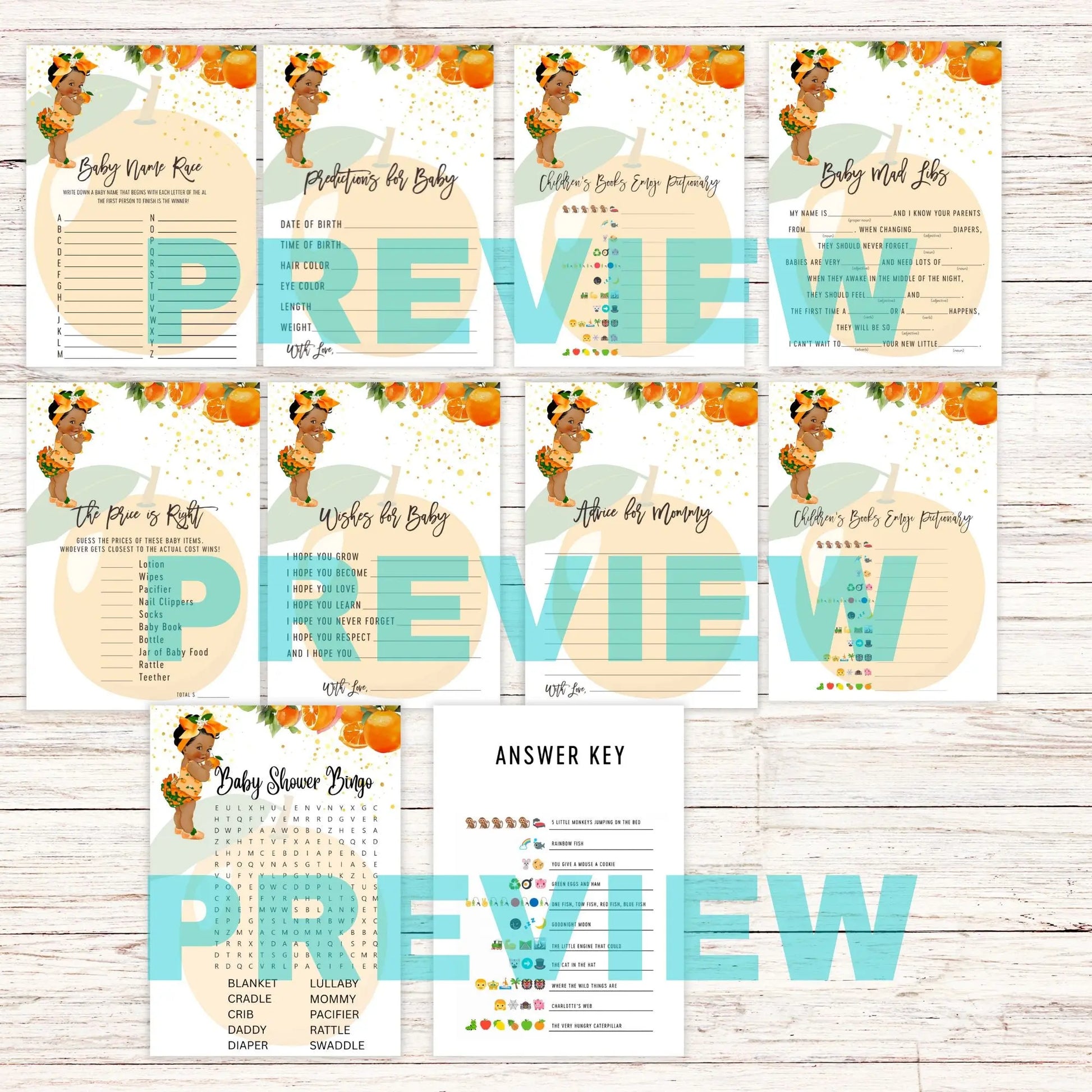 Citrus Baby Shower Games, Clementine Baby Shower Theme, Afro Puffs Baby Shower, Editable Baby Shower Game Bundle, Printable Baby Shower Activity, 