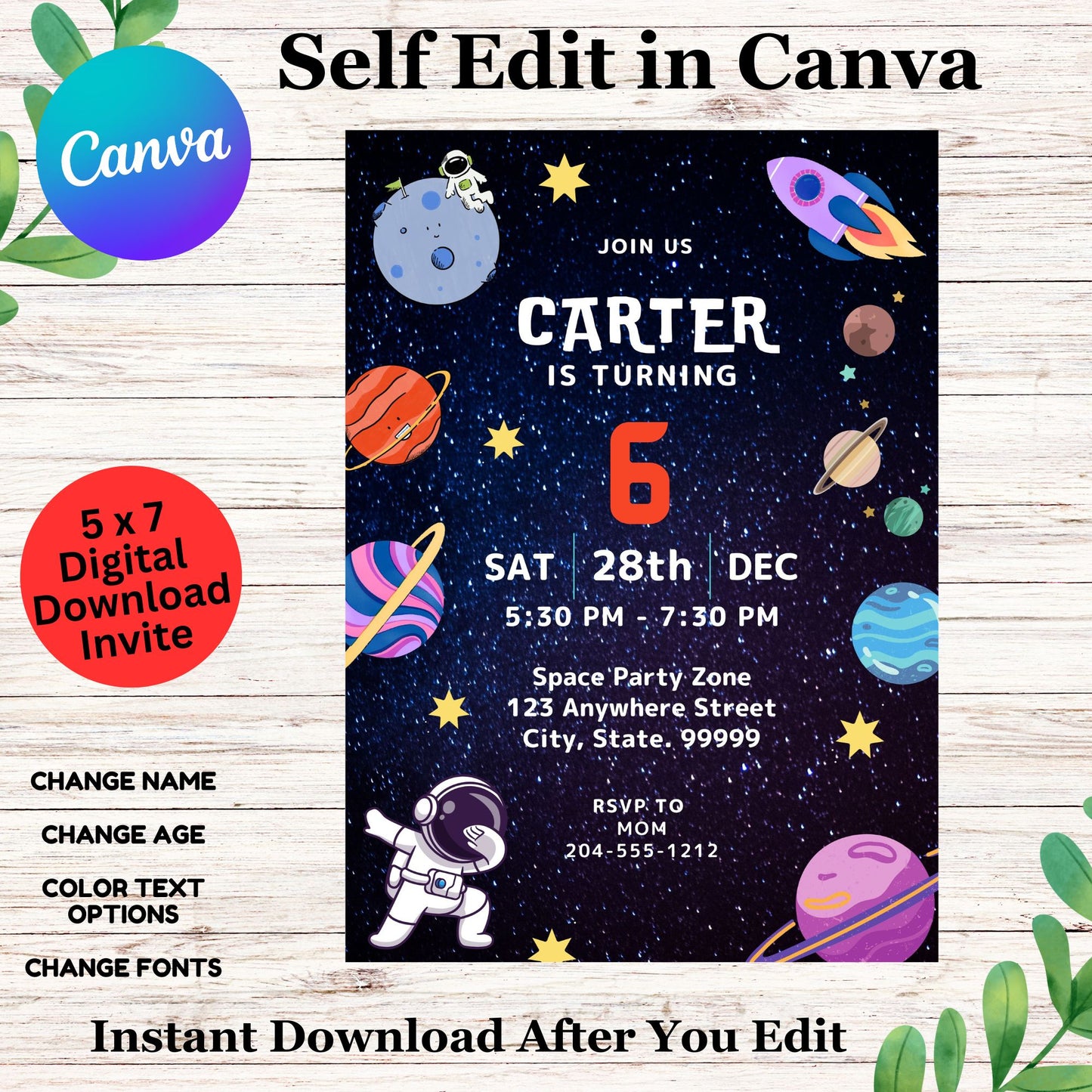 Editable Outer Space Birthday Invitation Template | Printable Astronaut & Rocket Ship Galaxy Party Invite | Instant Download Kids Planet Theme Evite