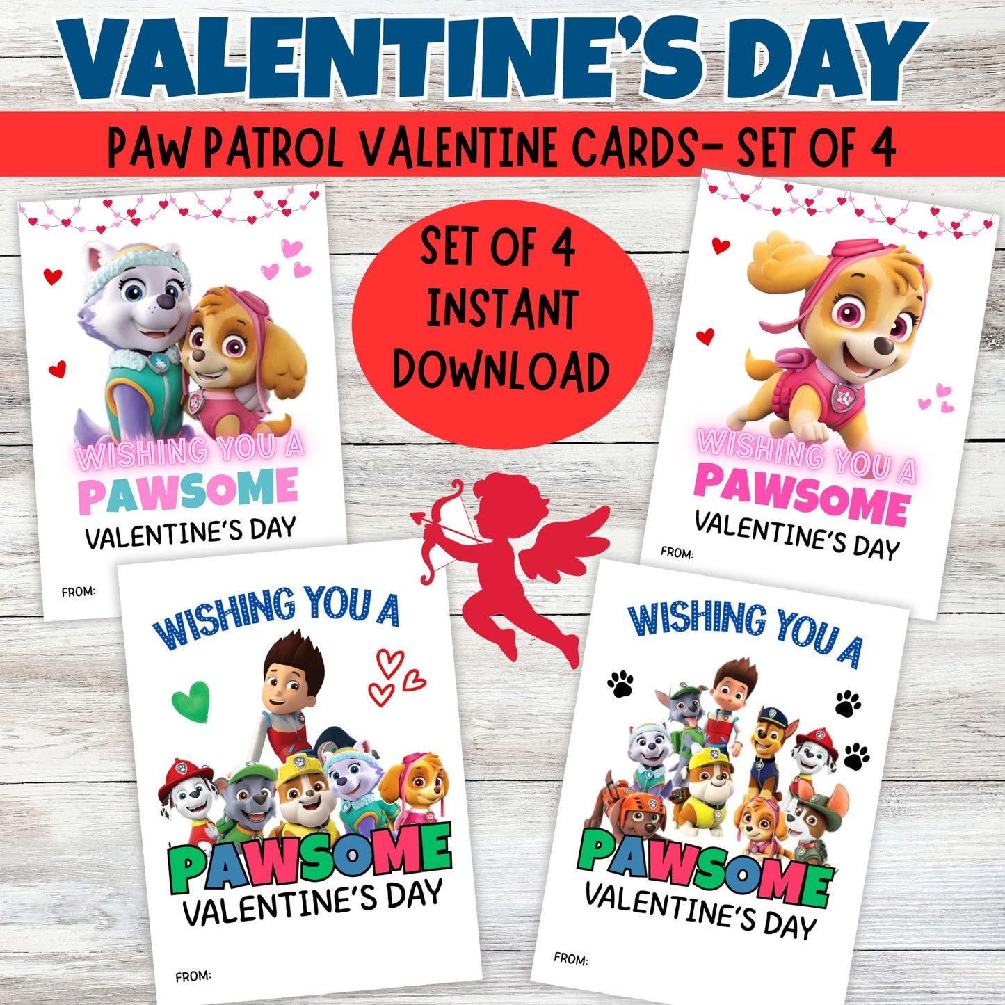 PAW Patrol Valentine Pack Printable: Chase, Skye, Marshall | Kids Party Favor | Instant Download