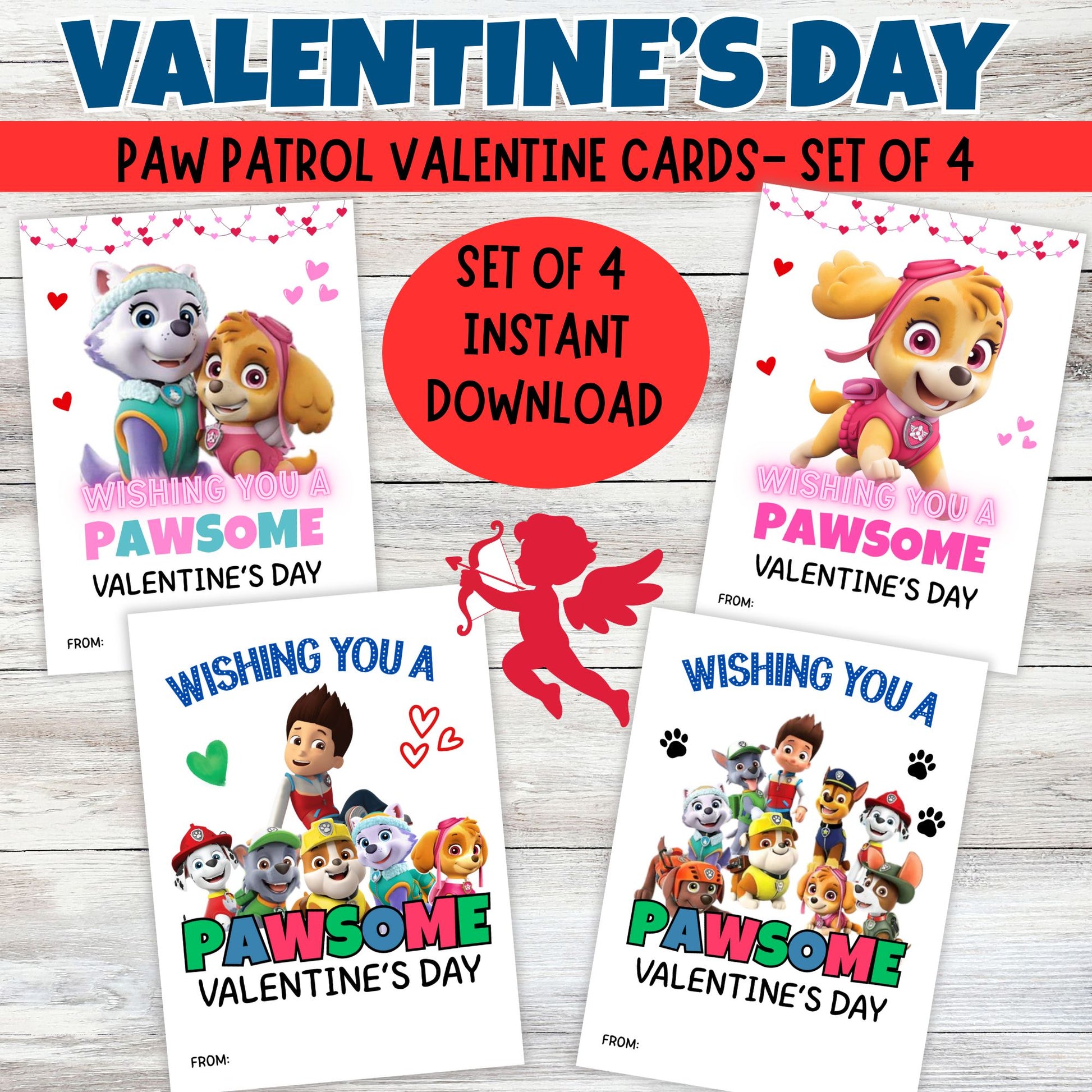 PAW Patrol Valentine Pack Printable: Chase, Skye, Marshall | Kids Party Favor | Instant Download
