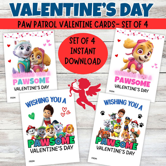 PAW Patrol Valentine Pack Printable: Chase, Skye, Marshall | Kids Party Favor | Instant Download