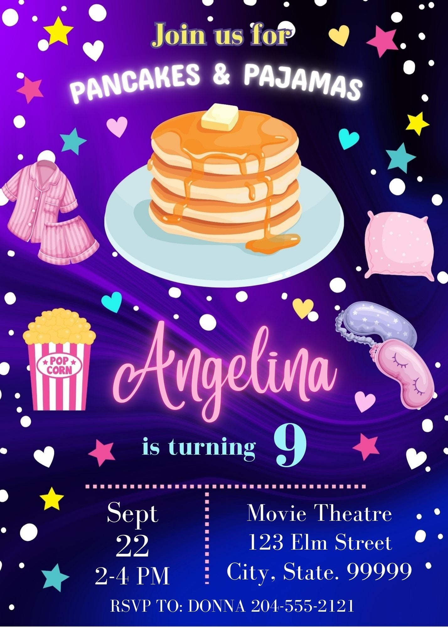 Editable printable pancakes and pajamas invitation
Instant download girls pajamas birthday party invitation